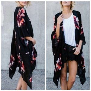 Boho Chic Black Floral Kimono